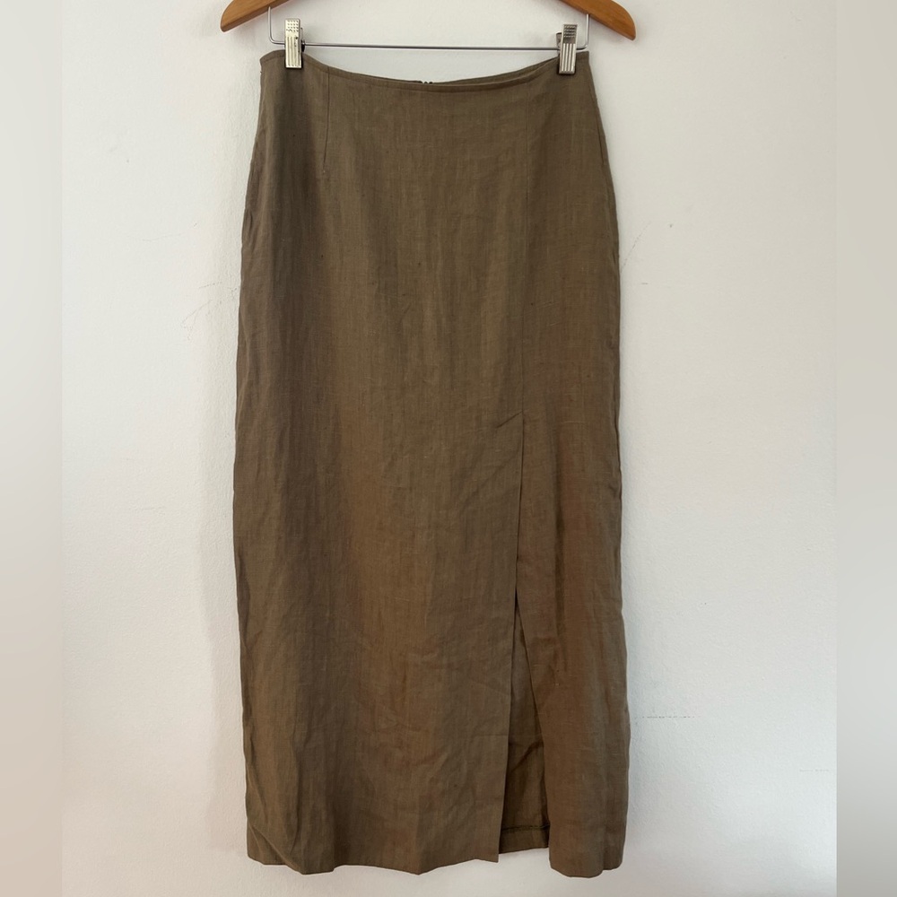 Quinto Sol Vintage 100% Linen Khaki Linen Pencil Skirt Women's Size Small